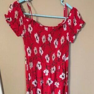 Red Floral Off-Shoulder Dress